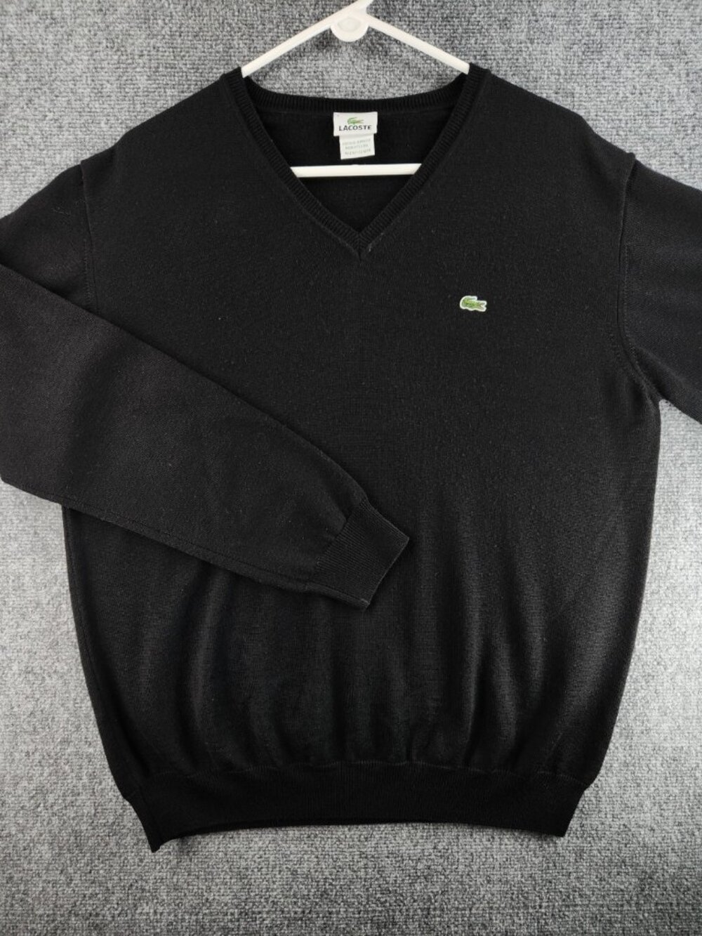 Lacoste Sweater All Wool Black Size 6 Long Sleeve V Neck Sweater Embroidery